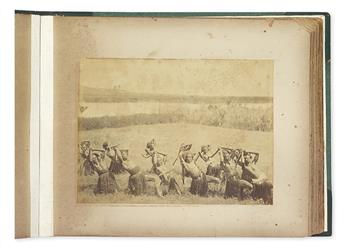 (FIJI, TASMANIA, OCEANIA--EARLY PHOTOGRAPHS.) Album containing 57 mounted albumens of Oceanic peoples and locations,